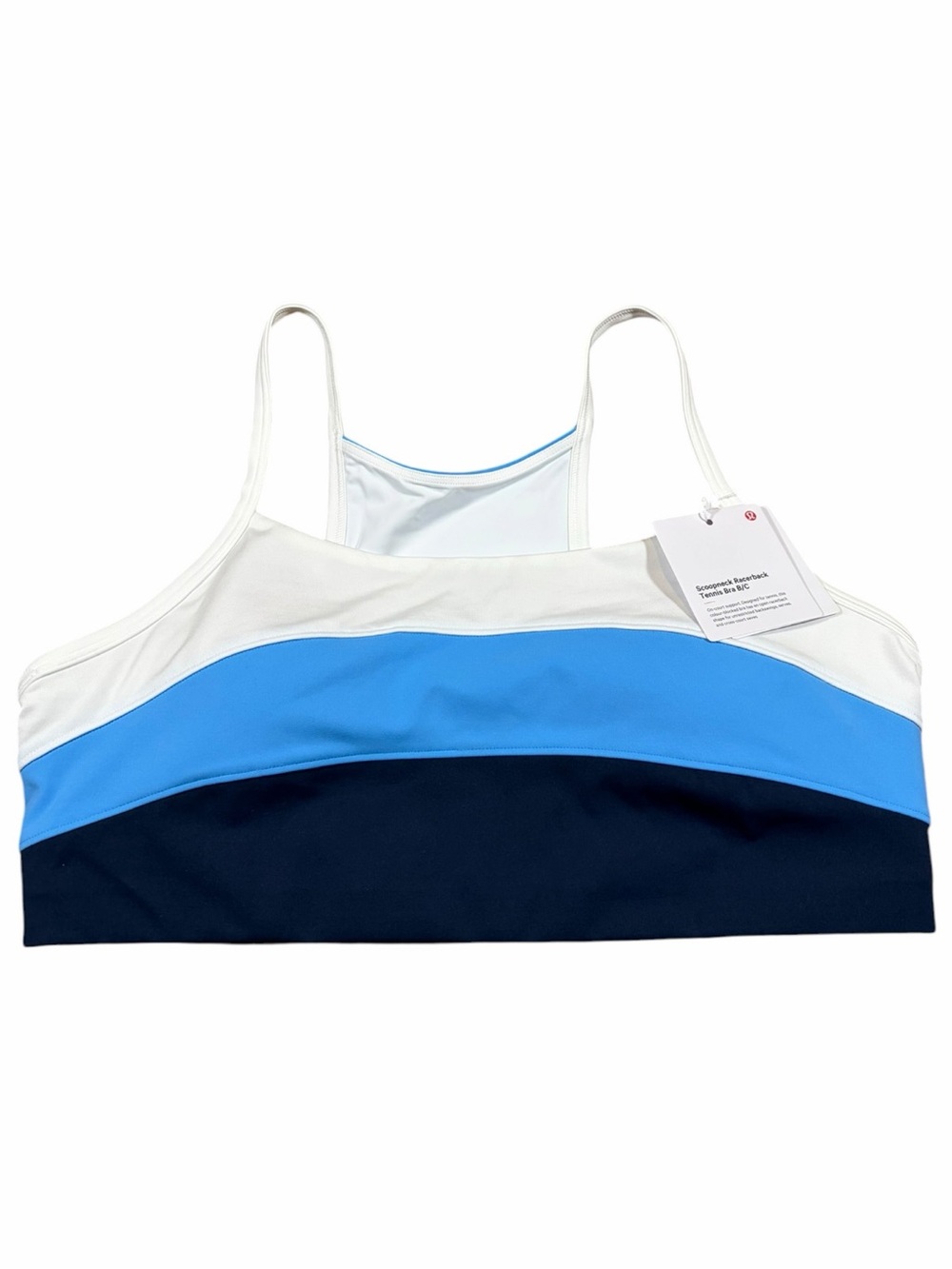 NWT Lululemon Scoop Neck Racerback Tennis Bra (White/Ocean Wave/Club Blue) L